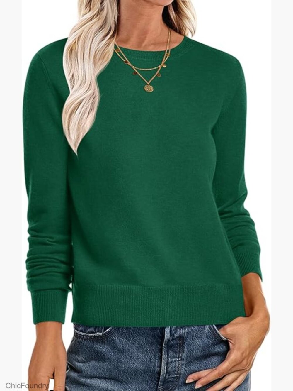 Long Sleeve Lightweight Crewneck Soft Knit Loose Fit Pullover Sweater